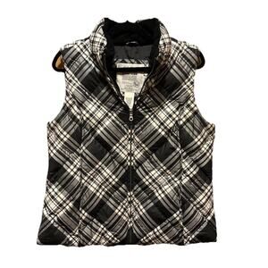 Eddie Bauer Premium Goose Down Vest Coat Jacket Large Womens Black White 700 Fil